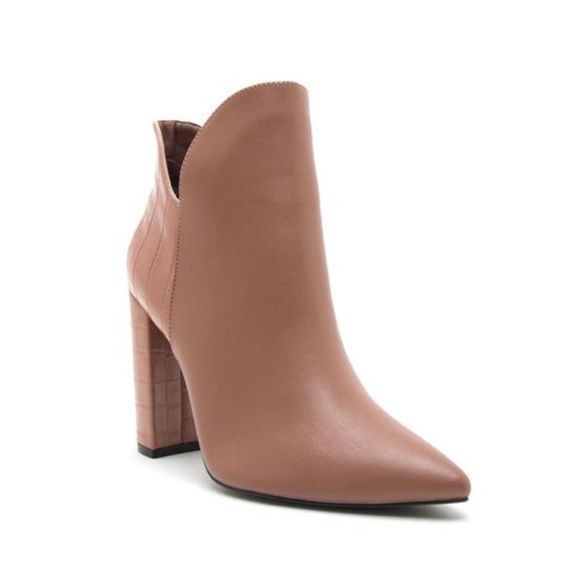 Mocha Ankle Booties with Embossed Detailing - Picture 4 of 6